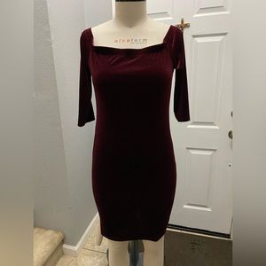 Burgundy velvet mini dress